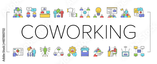 Coworking Service Collection Icons Set Vector .