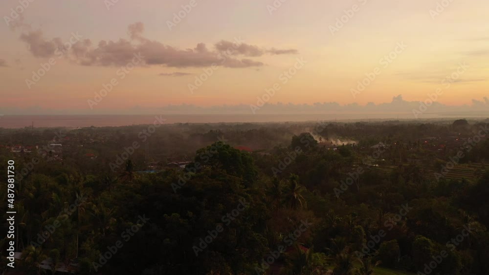 sunset time bali island famous rice terrace village life aerial panorama 4k indonesia sunset time bali island famous rice terrace village life aerial panorama 4k indonesia