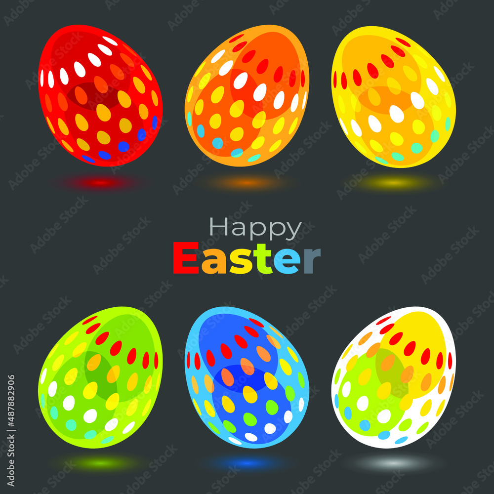 Happy Easter. Festive Easter eggs painted in bright cheerful colors on a dark background. Vector illustration. Happy Easter. Festive Easter eggs painted in bright cheerful colors on a dark background. Vector illustration.
