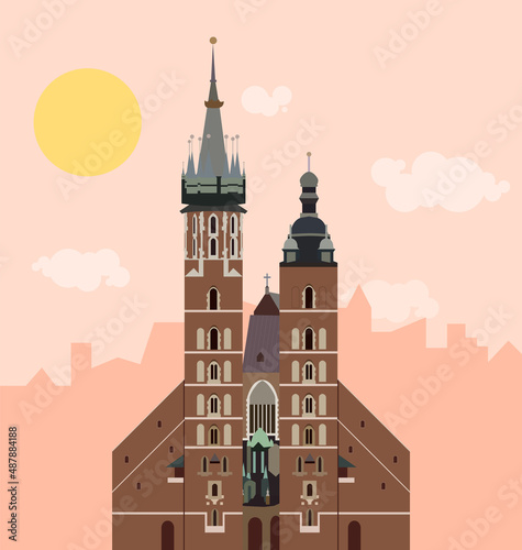 Cathedral of Saints Stanislaus and Wenceslas, Wawel Cathedral, Krakow, Poland, flat vector illustration