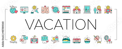 Vacation Rentals Place Collection Icons Set Vector .