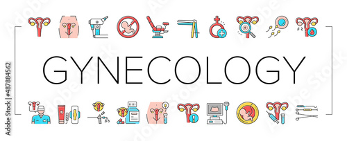 Gynecology Treatment Collection Icons Set Vector sign .