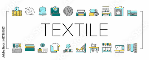 Textile Production Collection Icons Set Vector .