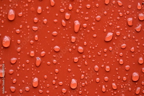 Close Waterdrops On Red Paint At Amsterdam The Netherlands 31-1-2022
