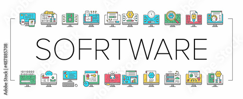 Software Program Development Icons Set Vector .