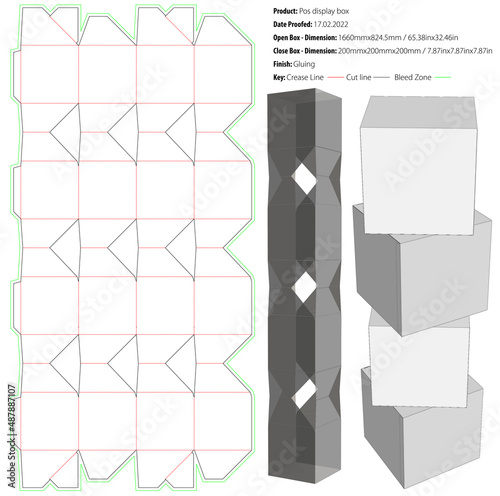 Four pieces pos display box packaging design template gluing die cut - vector