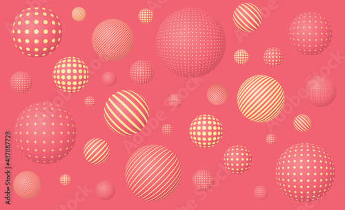 Abstract background with flying patterned spheres