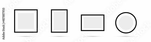 Realistic picture frame mockup black border set. Vector illustration.