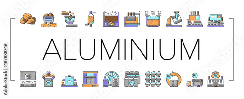 Aluminium Production Collection Icons Set Vector .