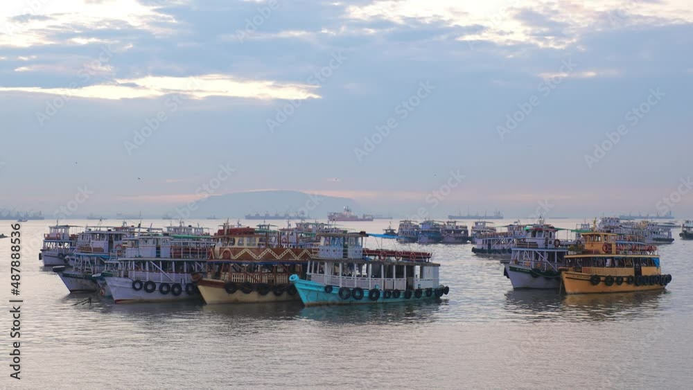 Boats on Mumbai water at dawn. Colaba region of Mumbai, Maharashtra, India. Boats on Mumbai water at dawn. Colaba region of Mumbai, Maharashtra, India.