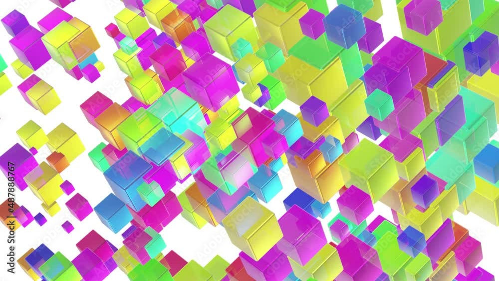 Abstract looping 3D animation of the moving colorful transparent acrylic cubes pattern rendered in UHD with alpha matte Abstract looping 3D animation of the moving colorful transparent acrylic cubes pattern rendered in UHD with alpha matte
