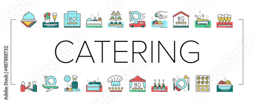 Catering Food Service Collection Icons Set Vector .