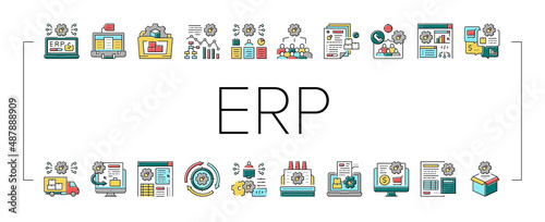 Erp Enterprise Resource Planning Icons Set Vector .