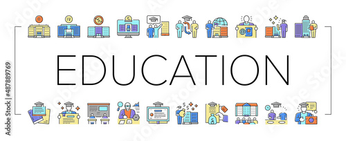 Higher Education And Graduation Icons Set Vector .
