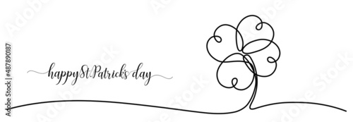 Continuous line drawing of Happy Saint Patrick's Day Irish celebration design with clover leave out line,illustration EPS10.