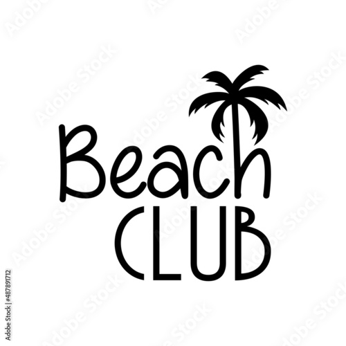 Banner con texto Beach Club con letra con forma de silueta de palmera en color negro