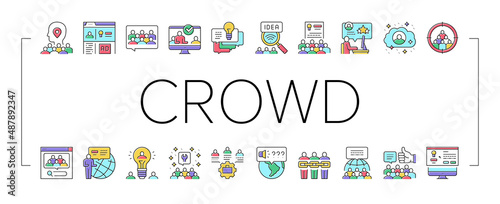 Crowdsourcing Business Collection Icons Set Vector Illustration .