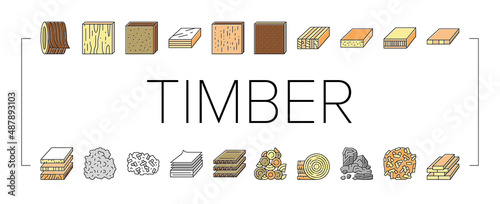 Timber Wood Industrial Production Icons Set Vector . photo