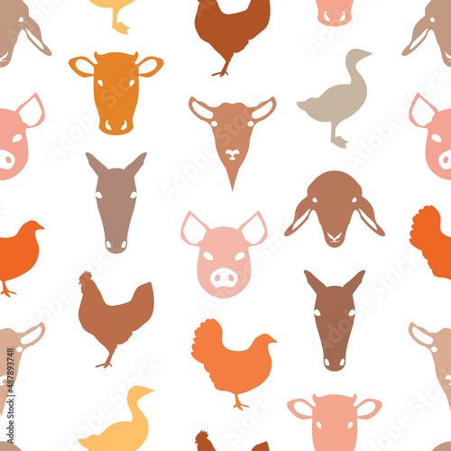 Domestic Farm Animal Pattern Design in Autumn Colors