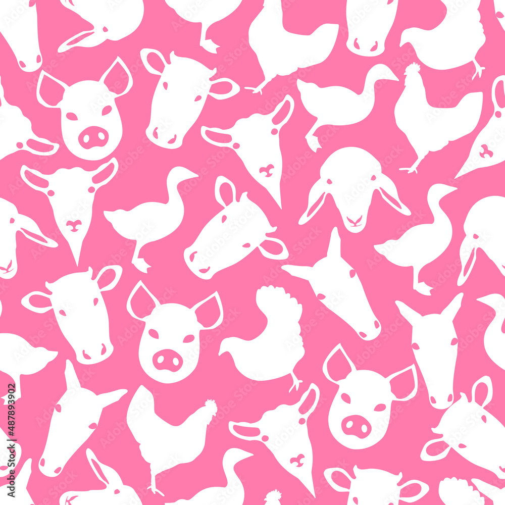 Pink Domestic Farm Animal Pattern Design