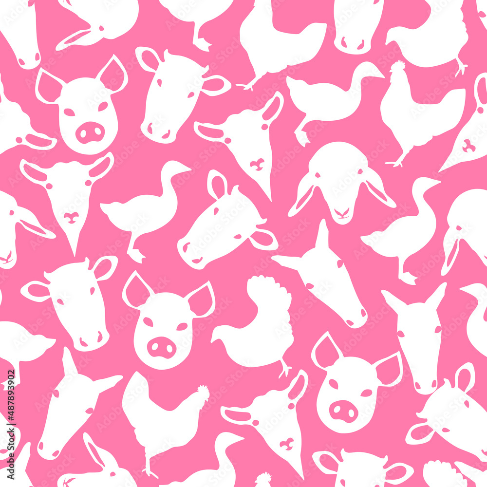 Pink Domestic Farm Animal Pattern Design Pink Domestic Farm Animal Pattern Design