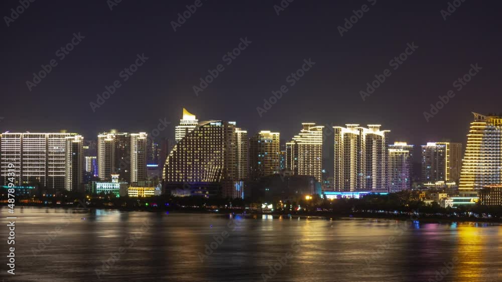 night illuminated sanya famous hotel complex bay panorama timelapse 4k hainan island china night illuminated sanya famous hotel complex bay panorama timelapse 4k hainan island china