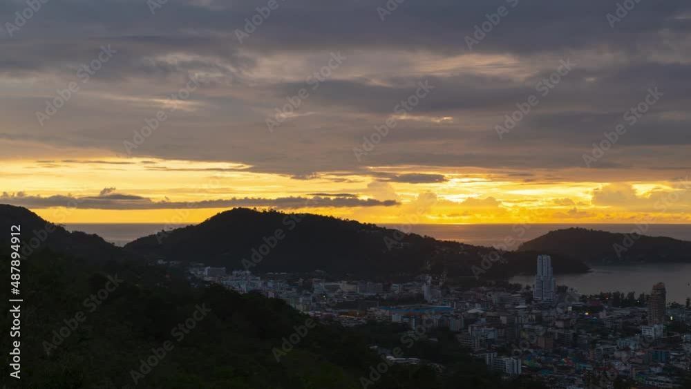 Phuket Thailand. On 10 Jan, 2022. Time-Lapse Video View of Phuket Old Town. Patong city in sunset time. Time-Lapse Sunset Day to Night. Clouds fast mover background. 4K Professional High Quality Vide Phuket Thailand. On 10 Jan, 2022. Time-Lapse Video View of Phuket Old Town. Patong city in sunset time. Time-Lapse Sunset Day to Night. Clouds fast mover background. 4K Professional High Quality Vide