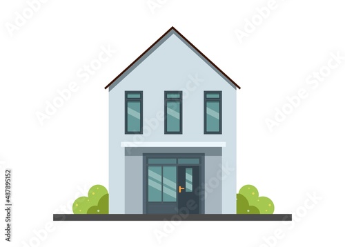 Two story house building. Simple flat illustration.