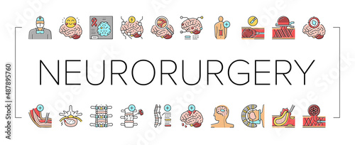 Neurosurgery Medical Treatment Icons Set Vector .