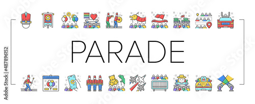 Parade Celebration Festival Event Icons Set Vector .