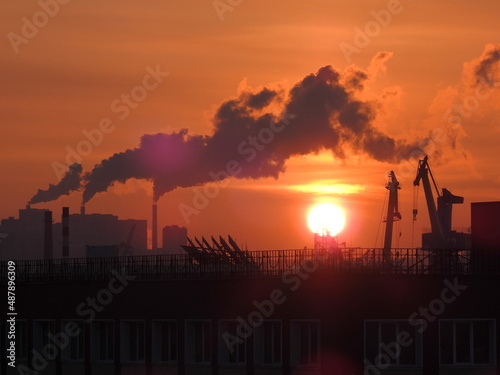 sunrise over city