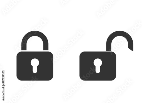 Padlock icon password privacy access. Safe mode symbol. Open locked flat sign for app. Unlock vector illustration. Graphic simple stock image