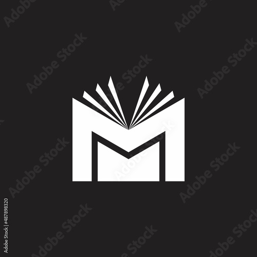 letter m media learning book symbol logo vector