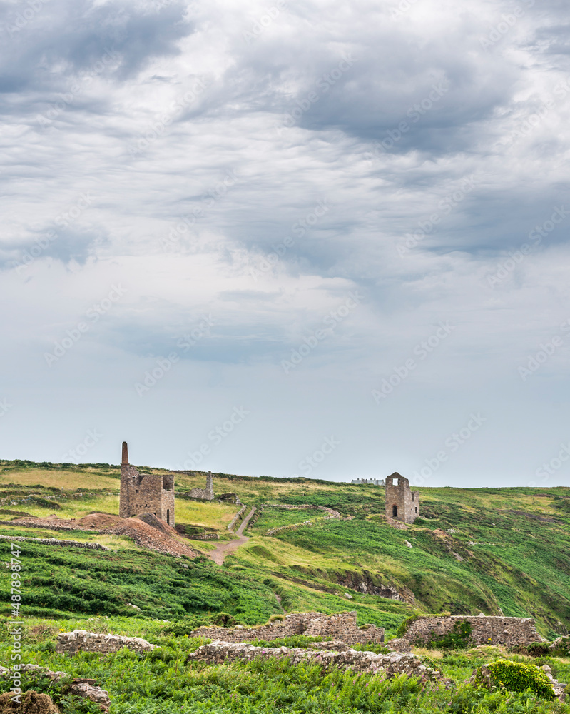 Botallack Crown tin mines,historic ruins,dotted around the Cornish landscape,Cornwall,England,UK.