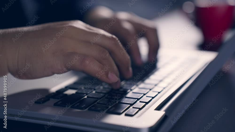 Professional user worker using typing on laptop notebook keyboard sit at home office desk. Work from home. Using a computer to work via the Internet during the COVID-19 outbreak. B roll slow motion 4k Professional user worker using typing on laptop notebook keyboard sit at home office desk. Work from home. Using a computer to work via the Internet during the COVID-19 outbreak. B roll slow motion 4k