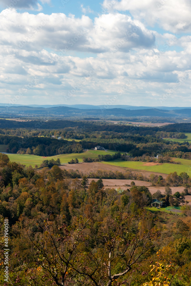 Aerial View of Farmland Amongst Fall Foliage