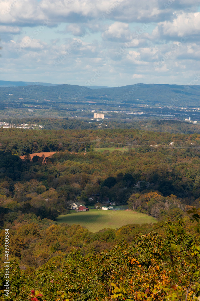 Aerial View of Farmland Amongst Fall Foliage