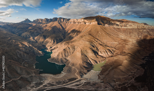 Panorama of Lake Bylym from a drone. Kabardino-Balkarian Republic