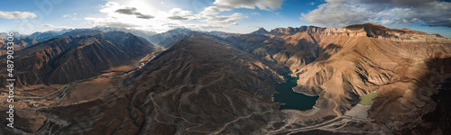 Large panorama from the drone of Lake Bylym. Kabardino-Balkarian Republic