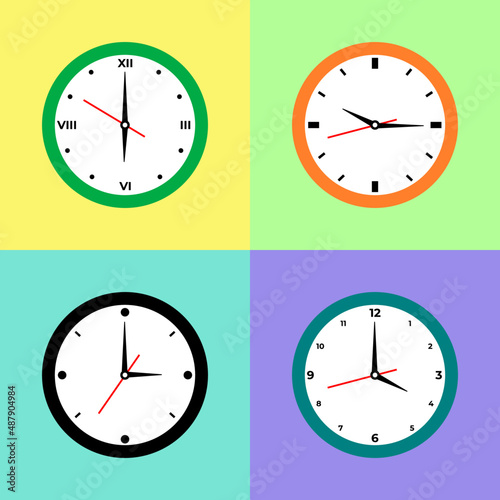 Four analog wall clocks vector image