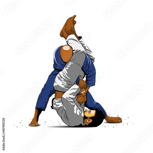 Brazilian Jiujitsu (Jiu-jitsu) technique. Vector illustration design photo