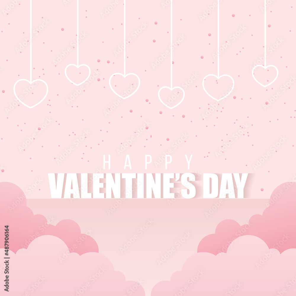 Pink valentine day poster with text and heart shapes Vector