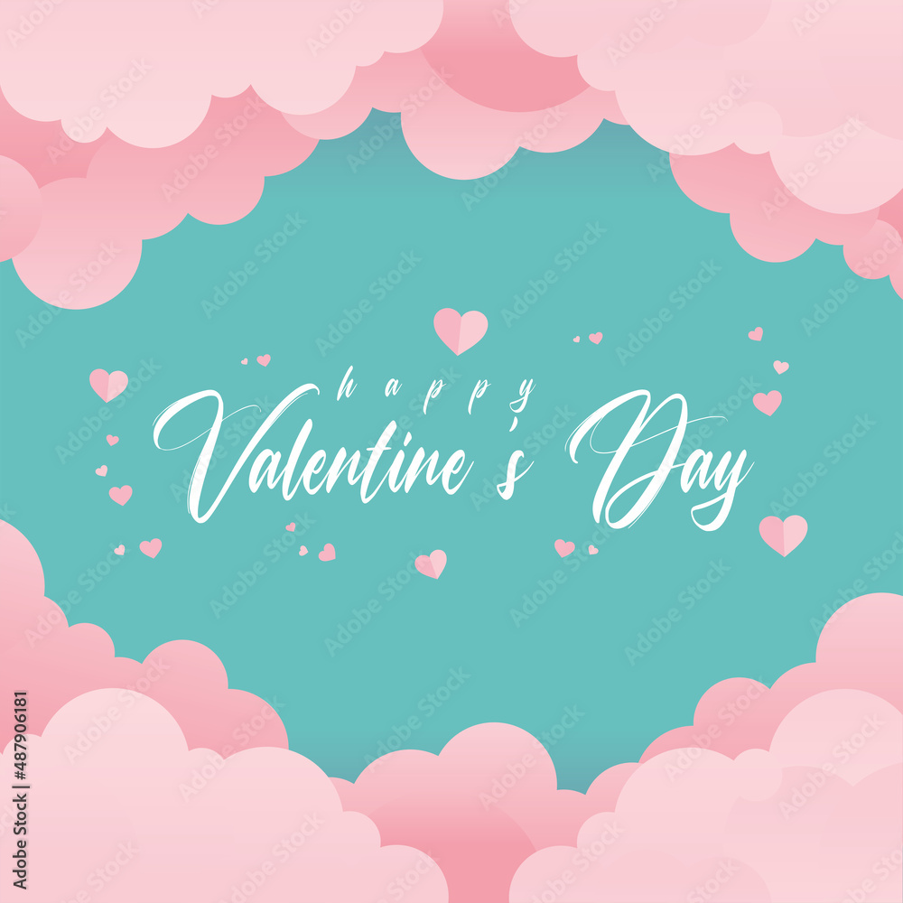 Pink valentine day poster with heart clouds and text Vector Pink valentine day poster with heart clouds and text Vector