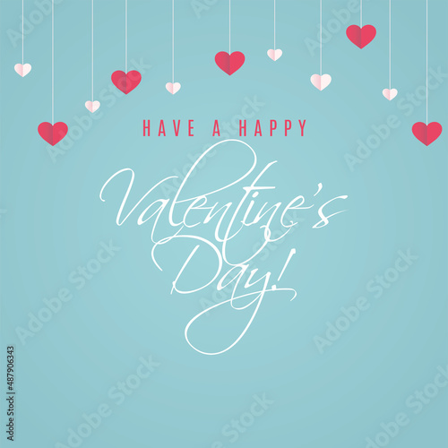 Blue valentine day poster with hanging heart shapes Vector