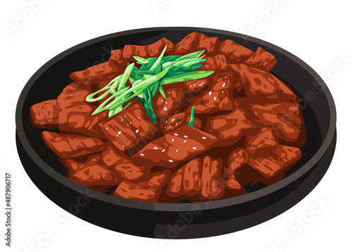 Bulgogi korean food drawing illustration of traditional cuisine grilled fried meat