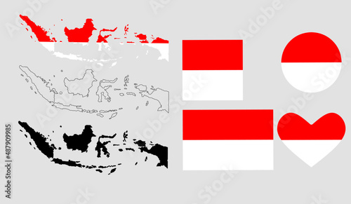 indonesia map flag icon set