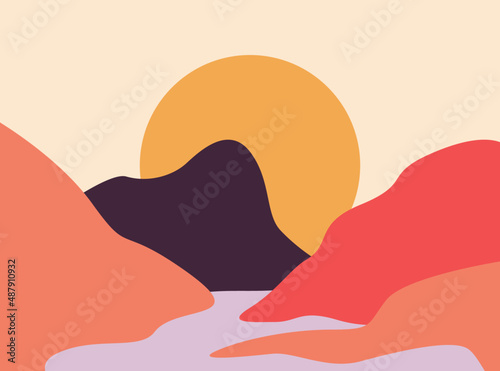 simple sunset warm flat design minimalis