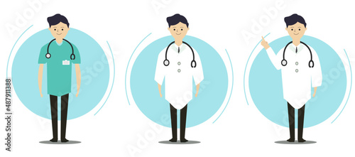 男性医師 全身 爽やかなアイコンセット / 医者・看護士 ・ 医療従事者 ・ 病院