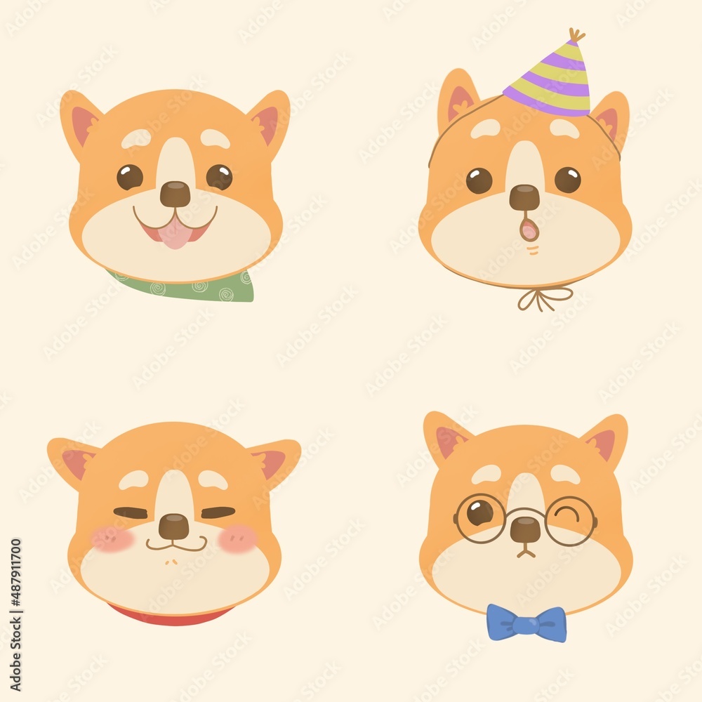 cute shiba inu dog set of cartoon hand drawn style, illustration. cute shiba inu dog set of cartoon hand drawn style, illustration.