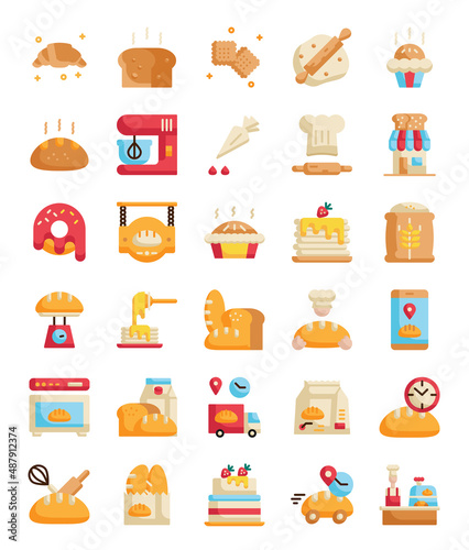 flat bakery icons set photo